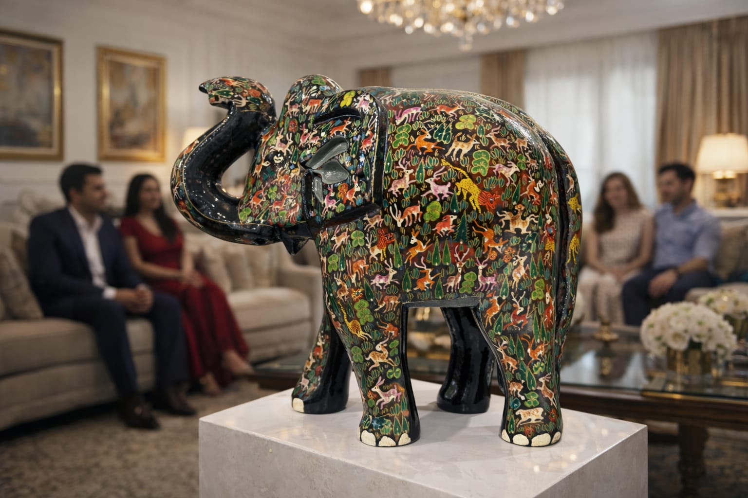 Kashmiri Papier mache elephant statue, 14 inch elephant , handmade sculpture, Elephant Sculpture, Royal elephant, handpainted, free shipping